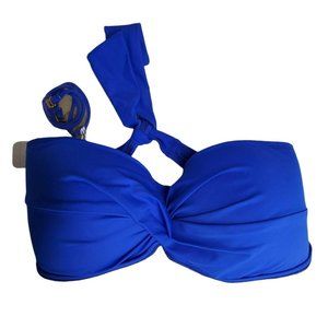 Tommy Bahama Pearl Twisted Strapless Swim Top Blue Stretch Tie L New